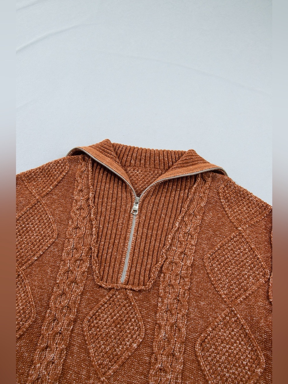 Zip-Up Cable Knit Drop Shoulder Sweater Dress - Picture 9 of 15